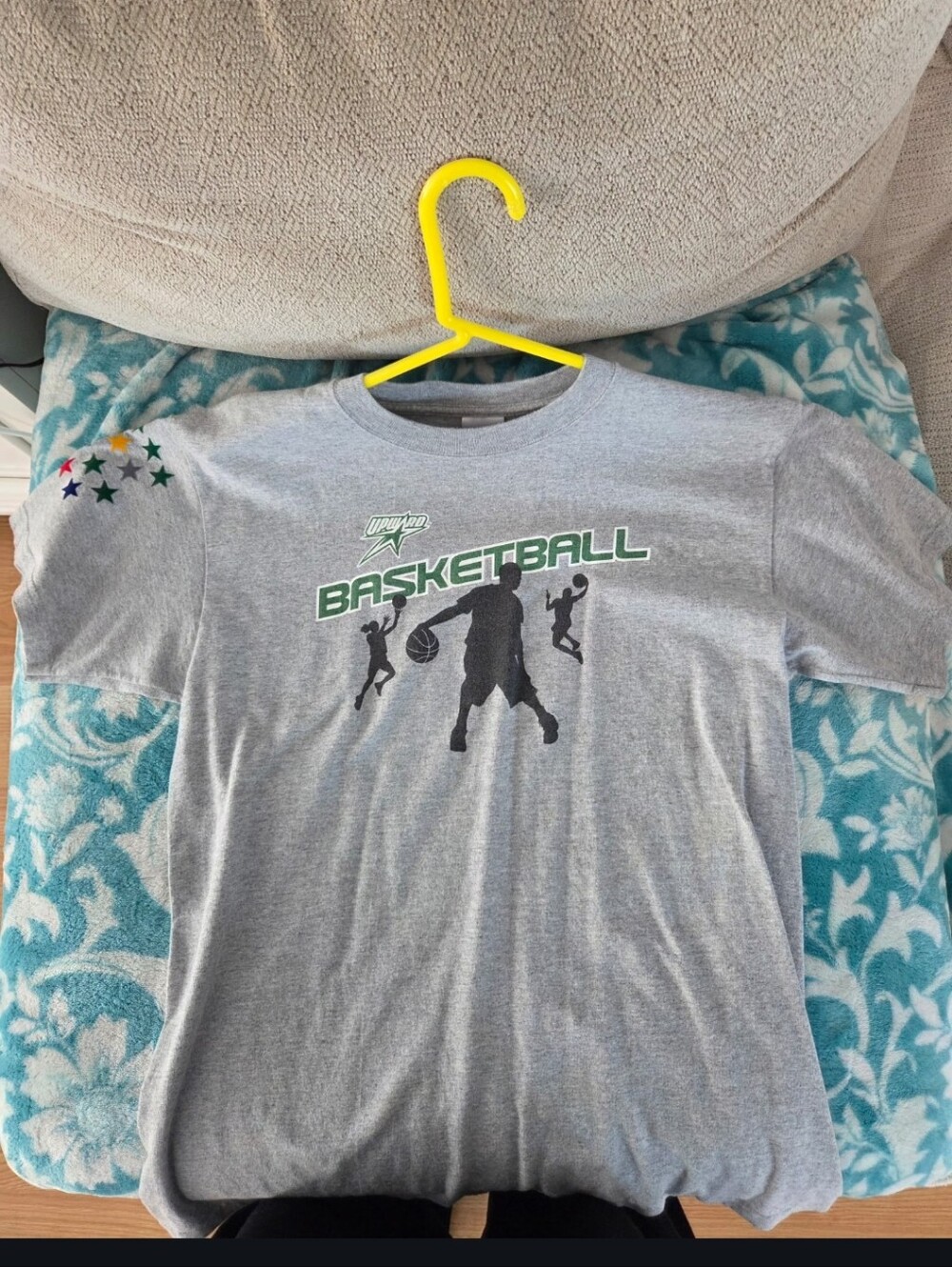 Anvil Gray Basketball Graphic Tee with Green & Black Accents